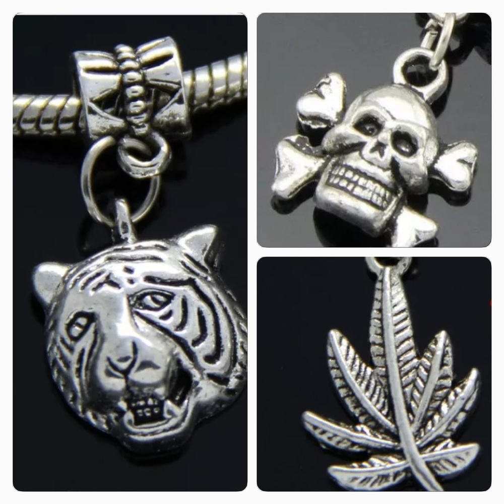 Cross Bone Skull, Maple Leaf, Lion Head Dangle charm